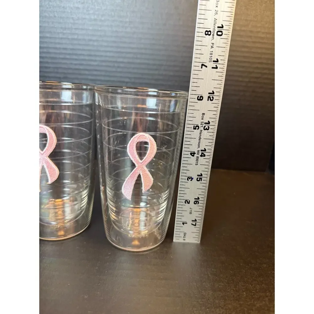 Tervis Pink Breast Cancer Awareness Ribbon Lot of 2 Tumblers 16 oz Insulated